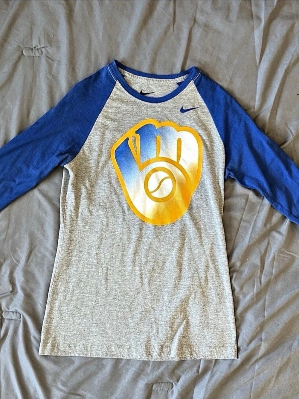 Nike Milwaukee Brewers Baseball 3/4 Sleeve Raglan T-Shirt Raglan Tee Women’s Lar